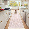 RELEANY Area Rugs 2'x10' Runner Rug Non Slip Washable for Kitchen Hallway Bedroom Beside Laundry Room Bathroom Rug, Floor Carpet, Pink Greypink Cute
