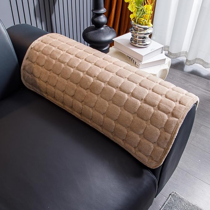 Velvet Couch Cover, Washable Sectional Sofa Cover, Anti Slip Sofa Slipcover for 3 Cushion Couch Sofa L Shaped Armrest Backrest, Furniture Protector Covers for Pets Kids(Khaki, Only 1 PCS)