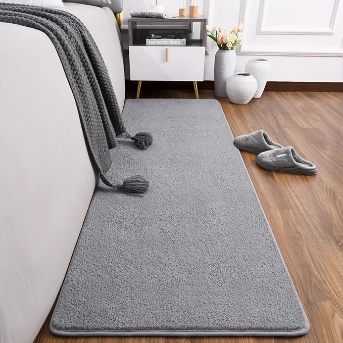 AROGAN 2x8 Feet Shag Runner Rug for Hallways, Washable Rugs with Memory Foam for Bedroom, Entryway Indoor Fluffy Throw Rug for Bedside Living Room Kids Girls Nursery Dorm Room Decor, Grey