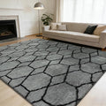 Shag Area Rug for Bedroom 5x8,Fluffy Area Rugs for Living Room,Geometric Soft Fuzzy Rug Non-Shedding Indoor Plush Carpet for Kids Bedroom Nursery Dorm Home Christmas,Grey and Black