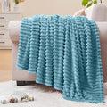 BEDELITE Fleece Throw Blanket for Couch – 3D Ribbed Jacquard Soft and Warm Decorative Fuzzy Blanket – Cozy, Fluffy, Plush Lightweight Washed Blue Throw Blankets for Bed, Sofa, 50x60 inches