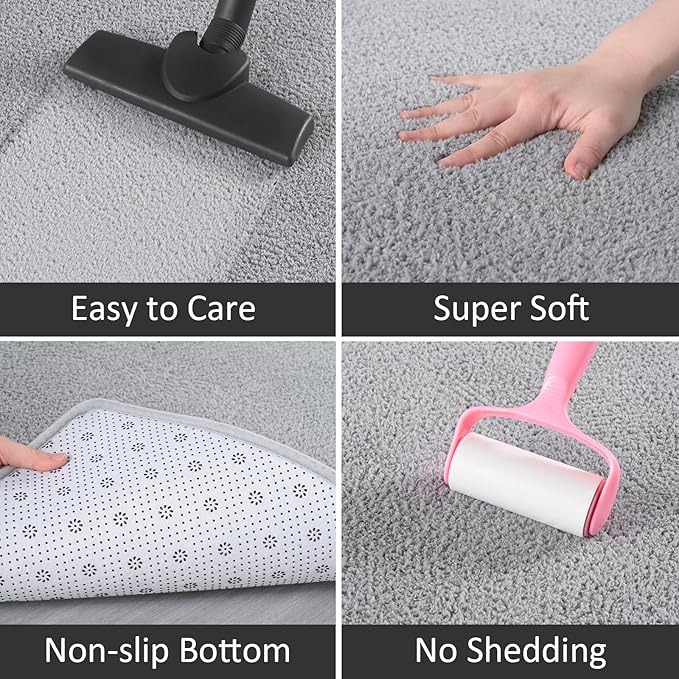 AROGAN Modern Shag Area Rug for Living Room, 5x7 Feet Washable Rugs for Bedroom, Indoor Floor Carpet, Plush Memory Foam Bedside Rug for Kids Girls Teens Low Pile Decor, Grey
