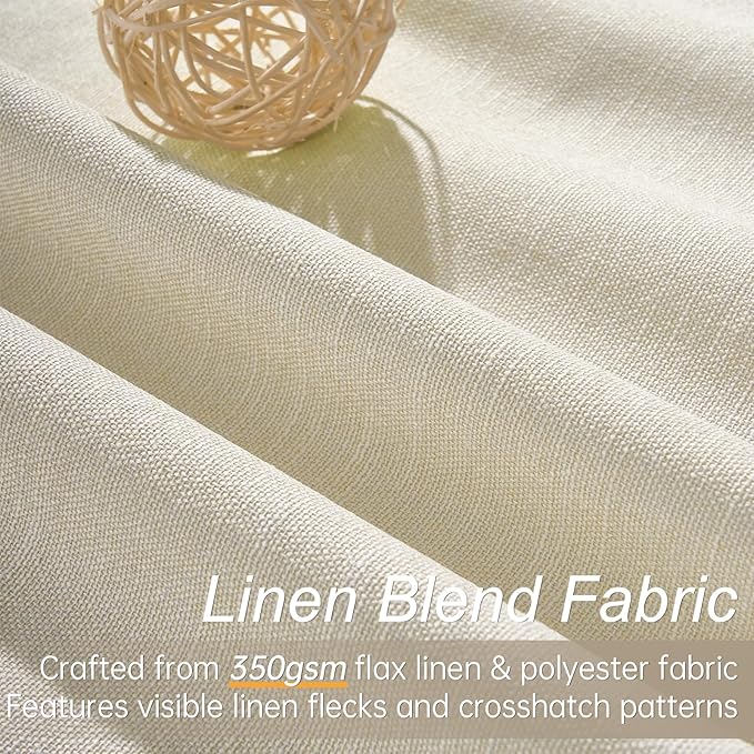 Topfinel 105 Inches Long Custom Black Out Thick Linen Drapery Panels, Cream White Pinch Pleated Heat Reflective Cottage Curtains with Pin Hooks, Luxury Lined Back Tab Drapes 2 Panels for Slider Door