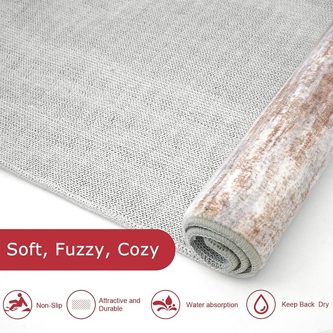 KOZYFLY Modern Abstract Hallway Runner Rug, 2x8 Kitchen Rugs Non-Slip Washable Soft Striped Kitchen Runner Rugs, Print Grey Brown Carpet Runner for Entryway Bathroom Laundry Room Foyer