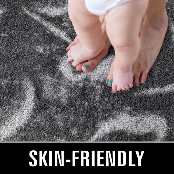 TWINNIS Super Soft Shaggy Rugs Fluffy Carpets, 6x9 Feet, Indoor Modern Plush Area Rugs for Living, Bed Room Kids Room Nursery Home Decor, Upgrade Anti-Skid Rectangular Fuzzy Rug, Black Grey