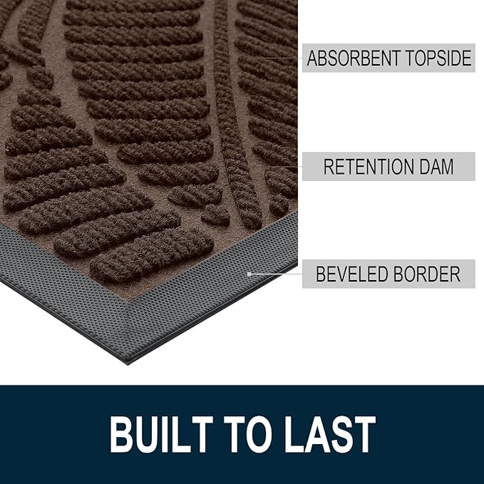 Colorxy Waterproof Doormat, Sturdy Natural Rubber Front Door Mats, Non Slip Low Profile Indoor Outdoor Entrance Mat, Stain Resistant Easy Clean Floor Mat for Patio or Entryway, 59''x20'', Dark Brown