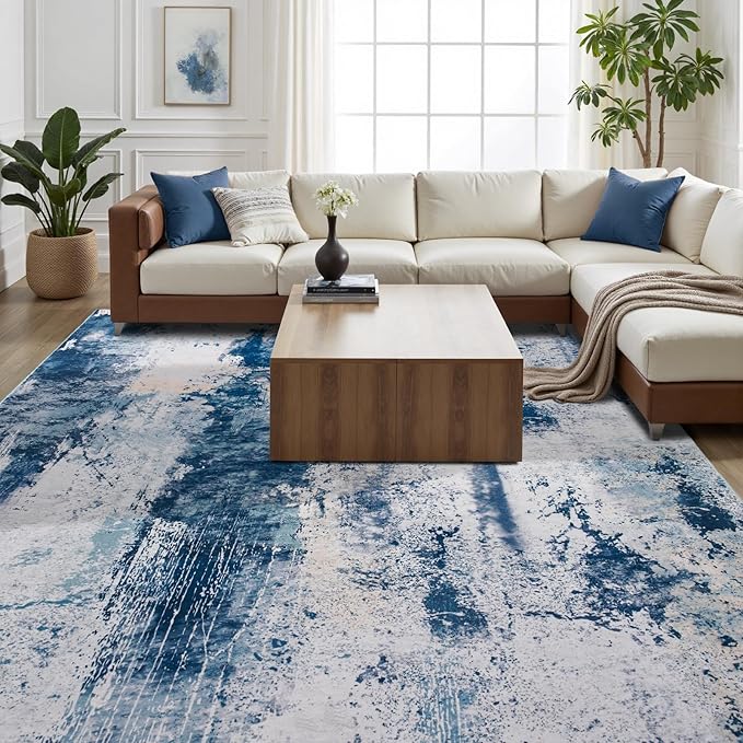 Toneed Abstract Area Rug 6x9 Modern Washable Rug Soft Non Slip Rug Low Pile for Bedroom Living Room Dining Room Dusty Teal Grey