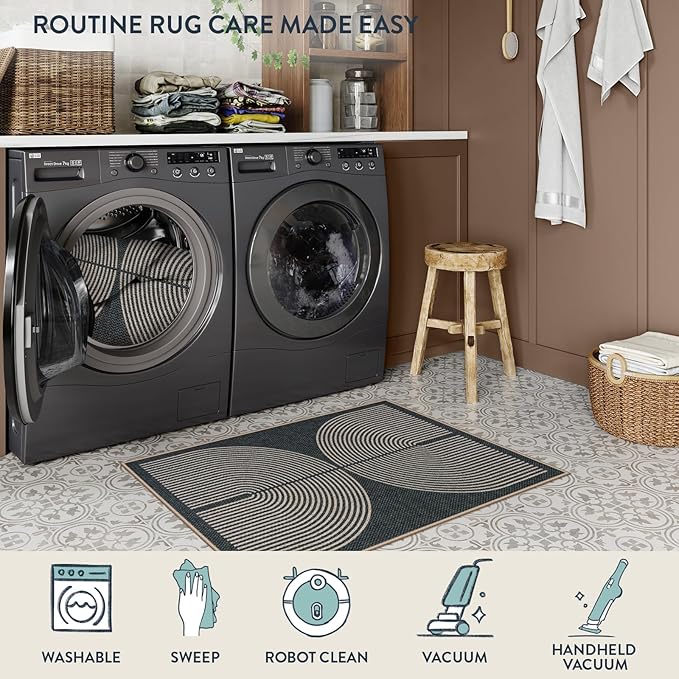 Lahome Enfys Rainbow Outdoor Mats for Front Door, 2x3 Small Washable Kitchen Rugs, Farmhouse Neutral Throw Rug Non Slip Non Shedding Indoor Outdoor Carpet for Entryway Foyer
