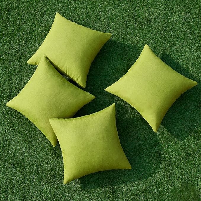 MIULEE Pack of 4 Decorative Outdoor Throw Pillow Covers Linen Waterproof Pillow Covers Spring Farmhouse Cushion Cases for Patio Garden Tent Balcony Couch Sofa 16x16 inch Moss Green