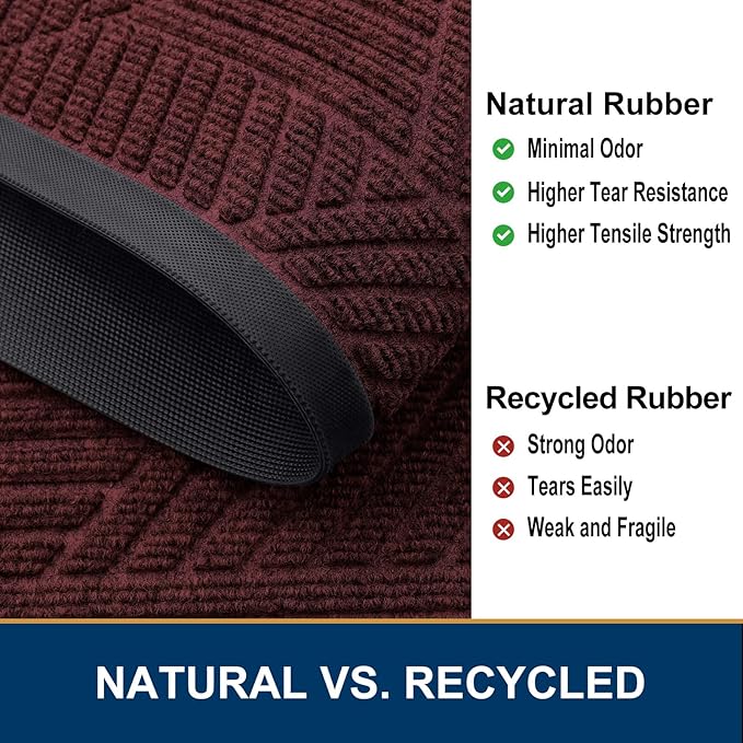 Smiry Front Door Mat Outside Entrance, Heavy Duty Sturdy Natural Rubber Doormat, Trap Dirt and Moisture, Easy Clean Low Profile Mats for Indoor Outdoor Entry, Irregular Triangle (29.5x17, Dark Red)