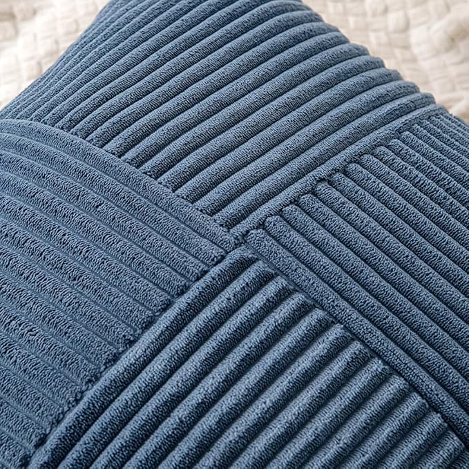 MIULEE Blue Decorative Throw Pillow Covers 18x18 Inch for Couch Bed Sofa Pack of 2 Boho Farmhouse Throw Pillows Soft Cross Corduroy Patchwork Textured Cushion Cases