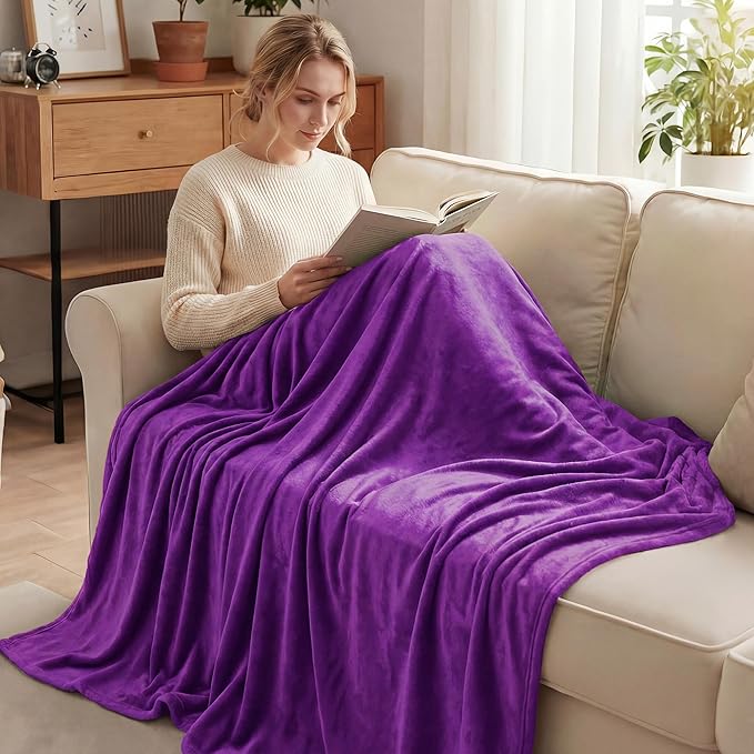 Exclusivo Mezcla Fleece Blanket Twin Size for Bed, Super Soft and Warm, All Season, Cozy, Plush, Lightweight, 60x80 Inches Purple
