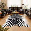 AROGAN Premium Faux Zebra Hide Rug 4.6 x 5.2 Feet, Sturdy and Large Size Bear Print Rugs, Suitable for Bedroom Living Room Western Decor, Faux Fur Animal Carpet, Black and White