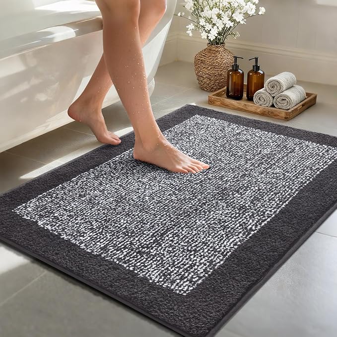 48x32 Large Bathroom Rugs Washable Non Slip, Dark Grey Bath Mat for Bathroom Floor Tub, Soft Absorbent Quick Dry Mats for Shower, Bathtub,Home Decor