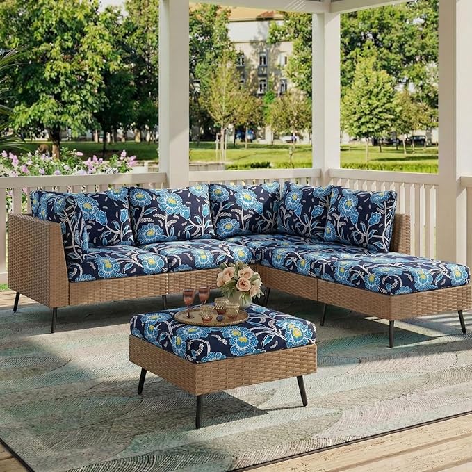 hyha Printed Couch Cushion Covers, Floral Sofa Covers Washable for 3 Cushion Couch, Stretch Pattern Outdoor Cushion Covers for Patio Furniture with Elastic Bottom(3 Packs, Bluebell)