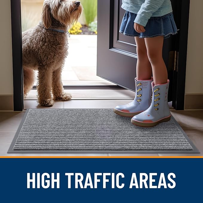 OLANLY Front Door Mat Indoor Outdoor Entrance, Waterproof Heavy Duty Doormat, Fade Resistant, Low Profile, Easy Clean Patio Porch Welcome Floor Mats for Entry, 71x34, Light Gray