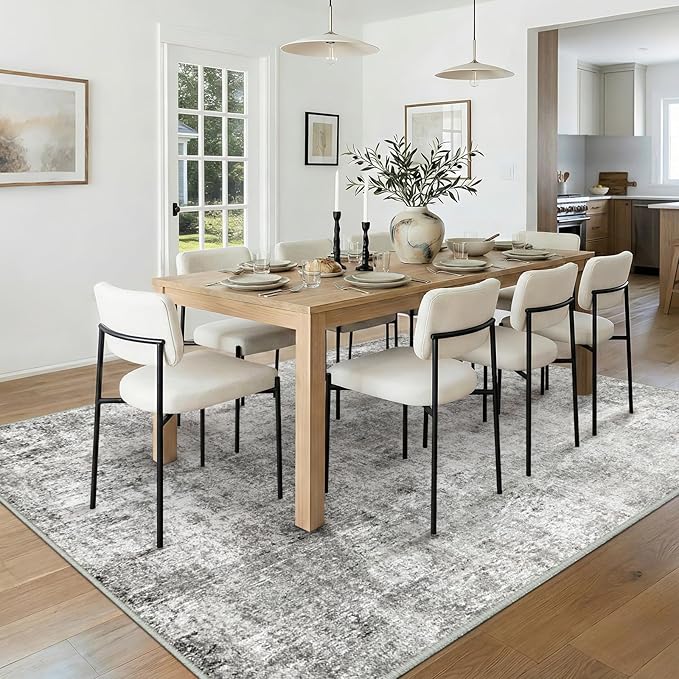 Washable Area Rugs 6'x8' Non-Slip Modern Abstract Soft for Living Room Entryway Bedroom Nursery, Print Pattern, Gray White Grey