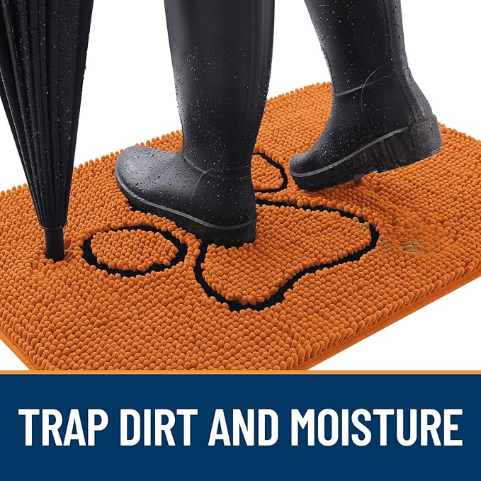 OLANLY Dog Door Mat for Muddy Paws 36x24, Paw Print Design, Absorbs Moisture and Dirt, Absorbent Non-Slip Washable Doormat, Quick Dry Chenille Mud Mat for Dogs, Entry Indoor Entryway Carpet, Clay