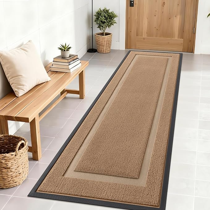OLANLY Front Door Mat Indoor Outdoor Entrance, Waterproof All-Season, All-Weather Doormat, Sturdy Natural Rubber, Fade Resistant, Low Profile, Easy Clean Patio Porch Entryway Mat, 71x23, Light Borwn