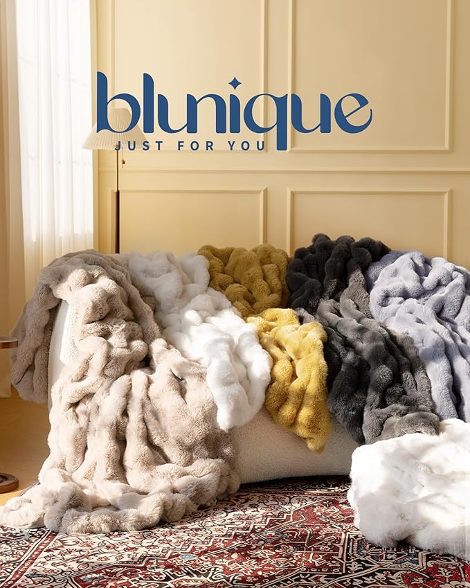 Ultra Soft Cozy Faux Fur Throw Blanket, Fuzzy Plush Thick Bubble Blanket, Oversize Luxury Fluffy Blanket for Couch, Bed, and Living Room, 60x80 Inches, Dark Grey Taupe
