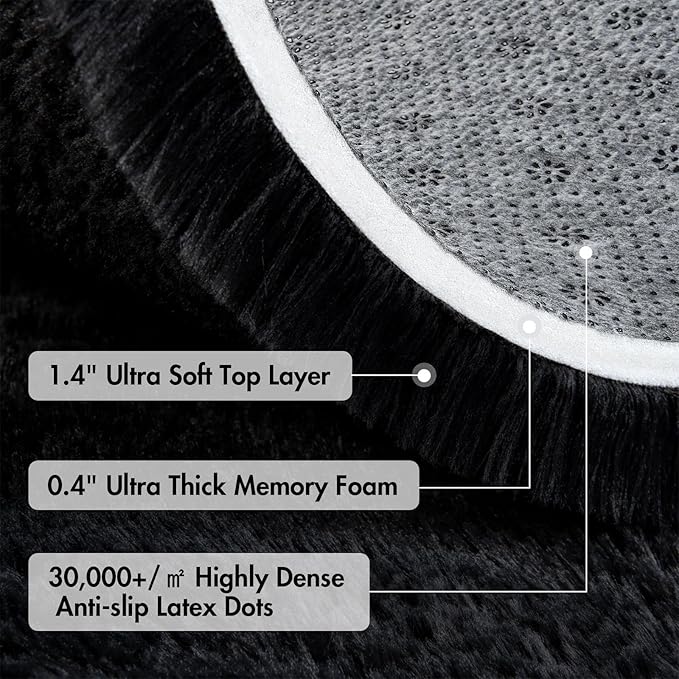 4x6 Ft Shag Black Rugs for Bedroom Living Room, Ultra Soft Fluffy Furry Area Rugs for Indoor Floor, Aesthetic Carpet for Kids Home Decor