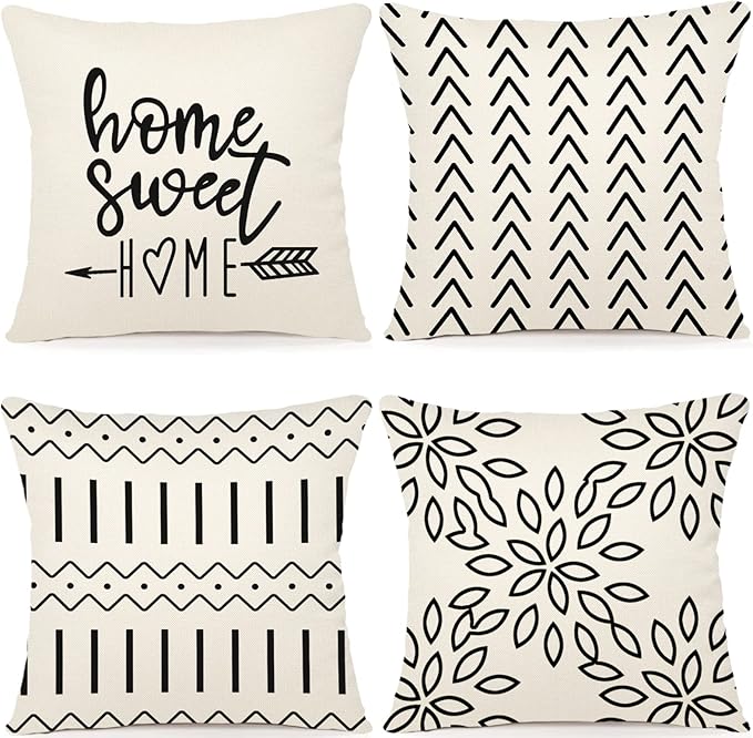 YCOLL Pillow Covers 20x20 Set of 4, Modern Sofa Throw Pillow Cover, Decorative Outdoor Linen Fabric Pillow Case for Couch Bed Car, Cream