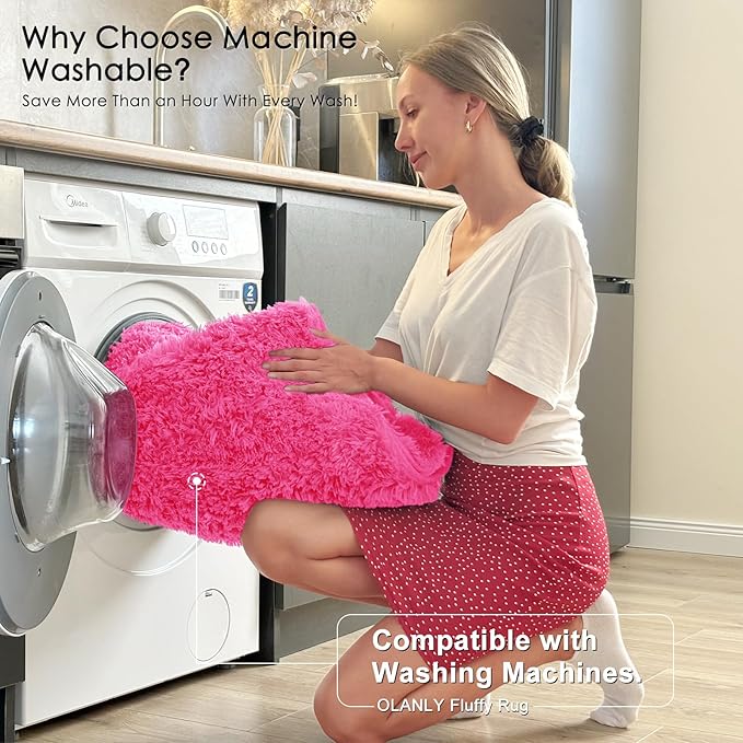 OLANLY 5x7 Machine Washable Large Area Rugs for Living Room, Bedroom, Soft Fluffy Shaggy Bedside Rug, Indoor Floor Carpet for Kids Girls and Boys, Dorms, Nursery, Home Decor Aesthetic, Hot Pink