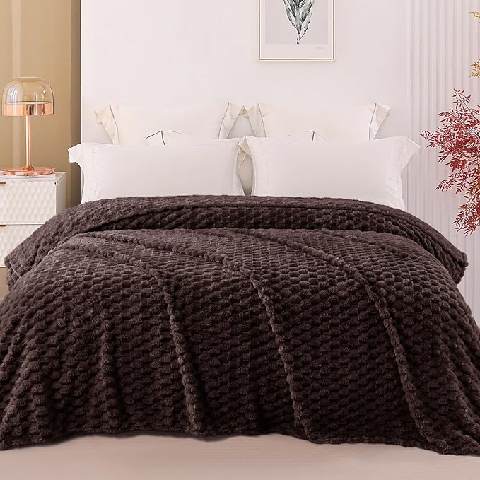 Exclusivo Mezcla Fleece Queen Blanket for Bed, Extra Large Fuzzy Coffee Bed Blankets, Soft Cozy Plush Sofa Throws for All Seasons, 90x90 Inches