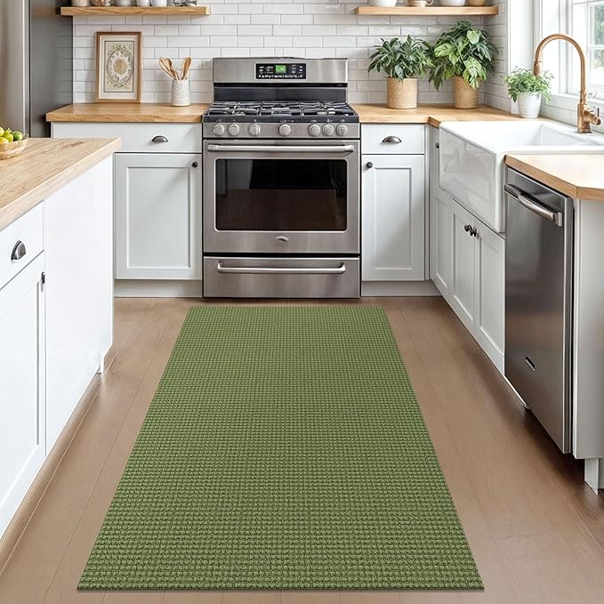 KOZYFLY Rugs for Entryway 3x5 ft Washable Area Rug Non Slip Rubber Backed Entry Rug Woven Indoor Door Mat Cotton Kitchen Rugs Floor Carpet for Entryway, Foyer, Backdoor, Bright Green/Earthy Green