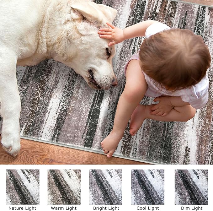 Lansny Modern Abstract Hallway Runner Rug, Dark Light Brown White Washable Kitchen Runner Non-Slip Soft 2x8 Runner Rug Thin Print Faux Wool Carpet for Entryway Bedroom Laundry Room Indoor Home Decor