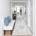 2x10 Runner Rug, Long Hallway Rugs for Dining Room, Living Room, Bedroom, Machine Washable Kitchen Carpet Runner with Rubber Backing, Soft Low Pile Indoor Rug(2'x10', Light Grey/White)