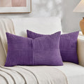 Fancy Homi 2 Packs Purple Long Lumbar Decorative Throw Pillow Covers 16x24 Inch for Living Room Couch Bed, Farmhouse Boho Home Decor, Soft Striped Corduroy Rectangle Accent Cushion Case 40x60 cm