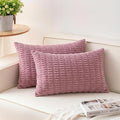 Pack of 2 Corduroy Decorative Throw Pillow Covers 12x20 Inch Soft Striped Pillow Covers Modern Farmhouse Home Decor for Sofa Living Room Couch Bed（Pink）