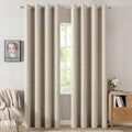 MIULEE 100% Blackout Linen Curtains for Bedroom Thermal Insulated Stone Grommet Room Darkening Curtains & Drapes Fall Decor for Living Room Nursery 52 x 84 Inch (2 Panels)