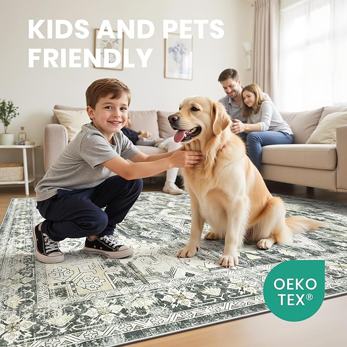 zesthome Area Rugs 6x9, Large Rugs for Living Room, Stain Resistant Washable Rug, Rugs for Bedroom with Non Slip Backing, Ultra-Thin Vintage 6x9 Area Rug