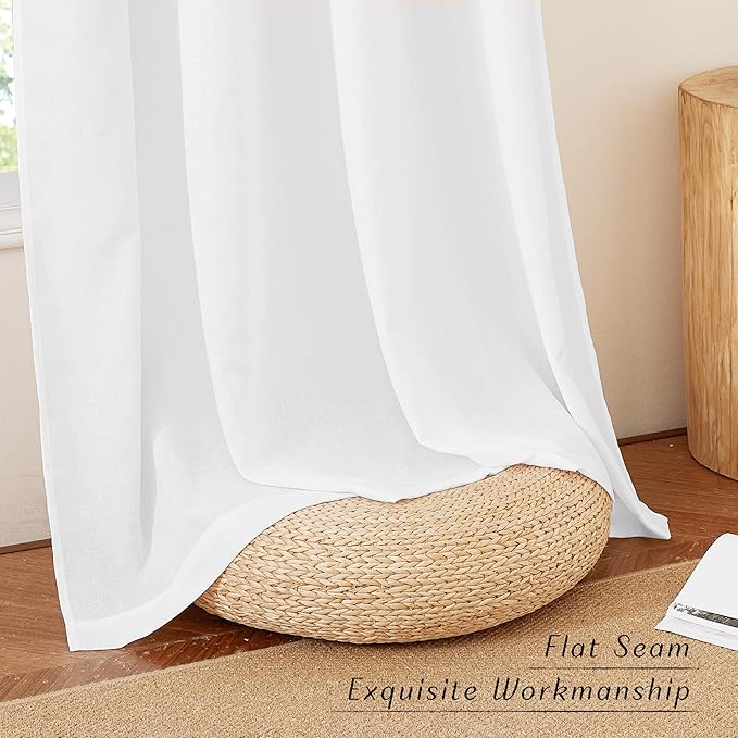 NICETOWN Linen 78 inch Curtains for Kitchen Window, Grommet Thick Flax Linen White Small Window Treatments Privacy Assured with Light Filtering for Cafe/Kids Room, W68 x L78, 2 Panels