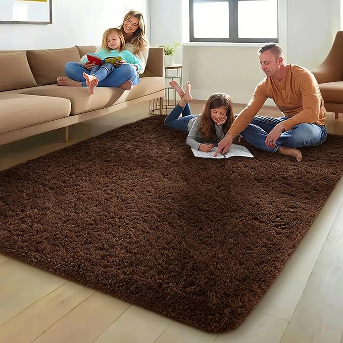 Ophanie Brown Rugs for Living Room Bedroom, 6x9 Fluffy Fuzzy Furry Carpet, Plush Soft Shaggy Bedside Indoor Floor Area Rug for Kids Girls Boys Baby Teen Dorm Nursery Home Decor Aesthetic