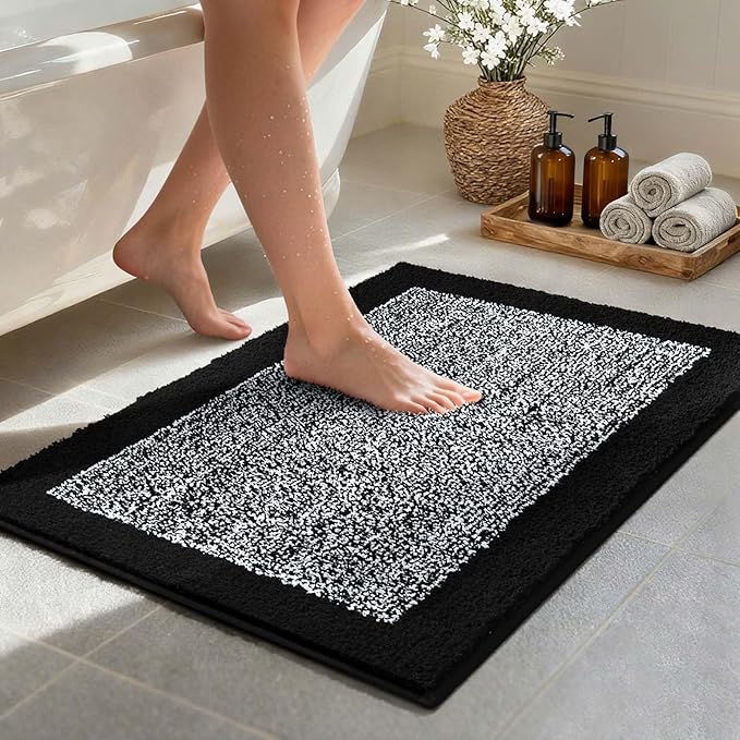 Bathroom Rugs 30x20 Non Slip Washable, Black Bath Mat for Bathroom Floor Tub, Soft Absorbent Quick Dry Mats for Shower, Bathtub,Home Decor