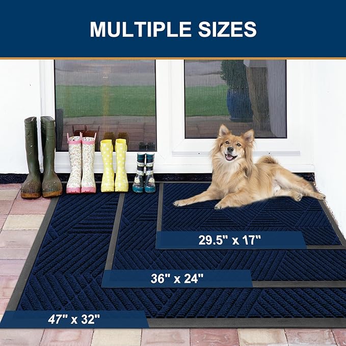 Smiry Front Door Mat Outside Entrance, Heavy Duty Sturdy Natural Rubber Doormat, Trap Dirt and Moisture, Easy Clean Low Profile Mats for Indoor Outdoor Entry, Irregular Triangle (29.5x17, Royal Blue)