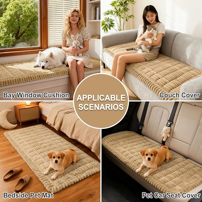 hyha Couch Covers for Dogs Washable, Non Slip Plush Dog Sofa Protectors, Fuzzy Pet Couch Covers for 3 Cushion Sofa Pet Friendly (Camel, 27.6" x 82.7")
