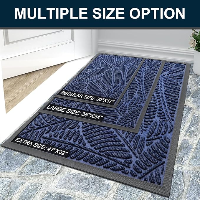 Colorxy Waterproof Doormat, Sturdy Natural Rubber Front Indoor Mat, Non Slip Low Profile Indoor Outdoor Door Mats, Stain and Fade Resistant Floor Mat, Easy Clean Patio Entrance Mat, 48''x32'', Navy