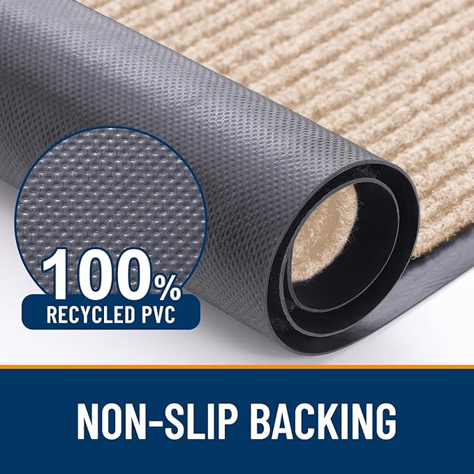 OLANLY Front Door Mat Indoor Outdoor Entrance, Waterproof Heavy Duty Doormat, Fade Resistant, Low Profile, Easy Clean Patio Porch Welcome Floor Mats for Entry, 47x17, Beige