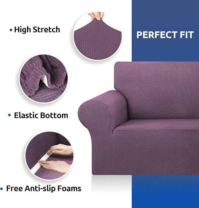 KEKUOU Stretch Oversized Sofa Slipcover 1 Piece Couch Sofa Cover (94"-110") Furniture Protector 4 Seater Sofa with Elastic Bottom for Kids,Pet.Jacquard Checked Pattern Fabric(X Large,Dark Purple)