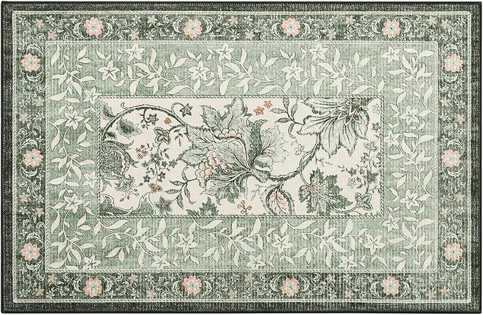 GarveeHome Sage Green 2x3 Door Mat Indoor Rugs for Entryway Provence Small Botanical Grove Cottagecore Washable Non-Slip Low-Pile Rug for Bedroom Kitchen Bathroom Entrance