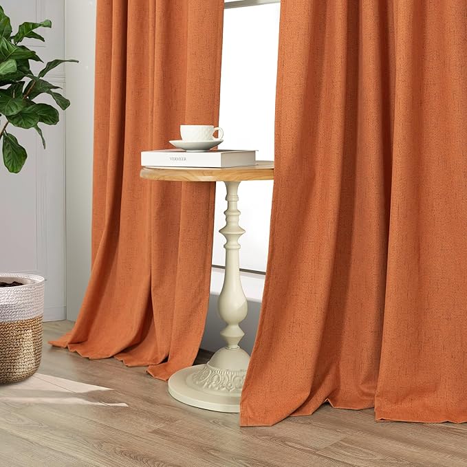 Pitalk Blackout Burnt Orange Curtain for Bedroom 96 Inch Length 2 Panels Back Tab Pocket Room Darkening Privacy Thermal Ochre Dark Orange Black Out Linen Drape for Living Room 52x96 Long Western Decor