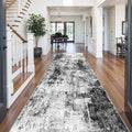 5x12 Runner Rug for Wide Hallway: Long Washable Runners for Entryway Living Room Dining Room - Stain and Water Resistant Rugs with Non-Slip Backing - Soft Low-Pile Carpet Black Grey