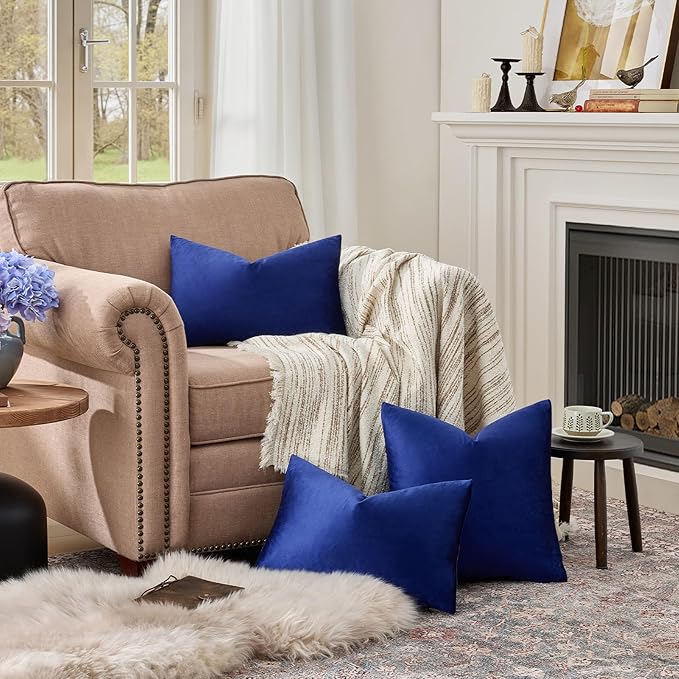 GIGIZAZA 12x20 Lumbar Small Pillow Covers, Blue Pack of 2 Velvet Throw Pillow Covers Decorative Vintage Living Room Super Soft Pillowcases Couch Sofa Cushion Covers