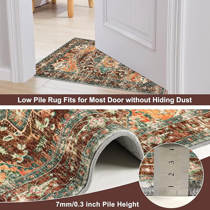 Yamaziot Washable Runner Rug, 2x8 Non-Slip Boho Vintage Hallway Rug Runner with Rubber Backing, Stain Resistant & Low Pile Faux Wool Distressed Carpet Runner for Bedroom, Kitchen, Laundry, Entrance