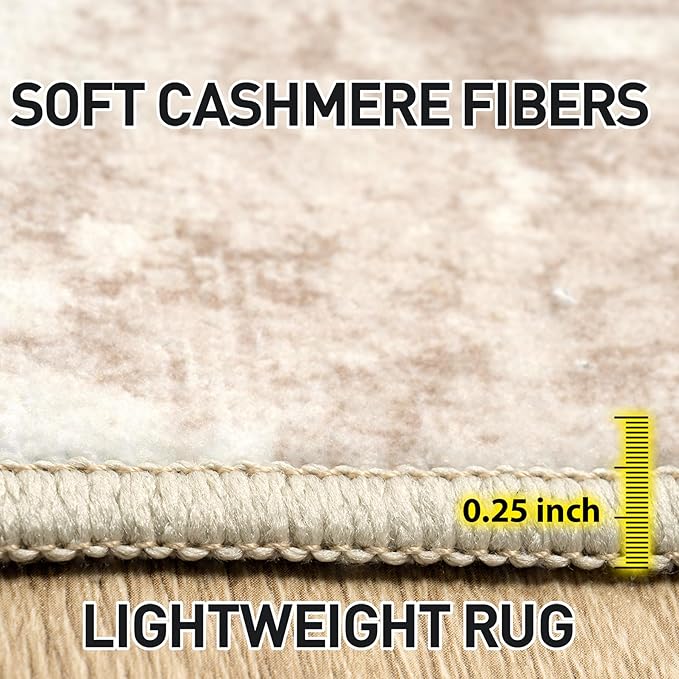 6x9 Area Rugs Washable Rug: Large Modern Abstract Living Room Rug Soft Anti-Skid Thin Carpet Indoor Floor Non-Shedding Carpets for Bedroom Dining Room Farmhouse Nursery Home Office - Brown Ivory