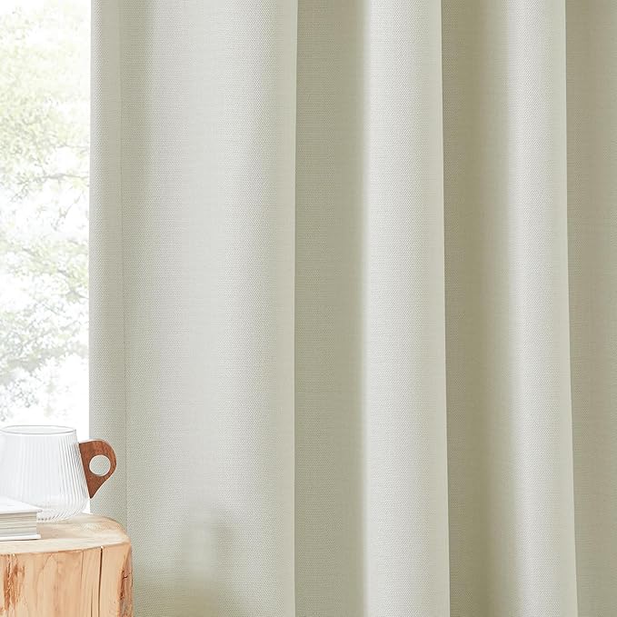 NICETOWN Room Darkening Bedroom Curtains 96 inches Long, Dual Rod Pockets & Hook Belt Light Blocking Noise Canceling Window Treatments for Living Room/Nursery, Natural, W52 x L96, 2 Panels